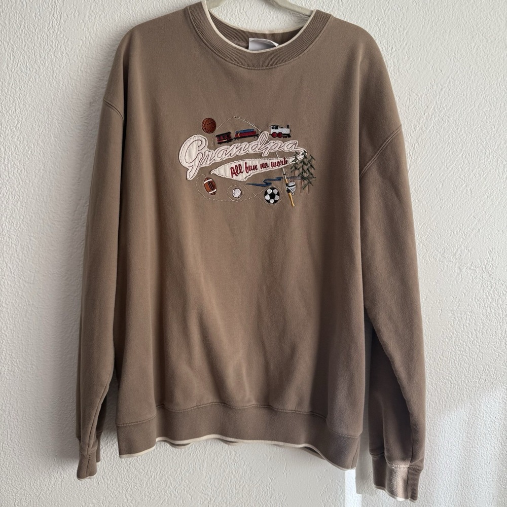 Vintage Grandpa Sweatshirt Mens Extra Large Beige Embroidered Pullover M&C Sport